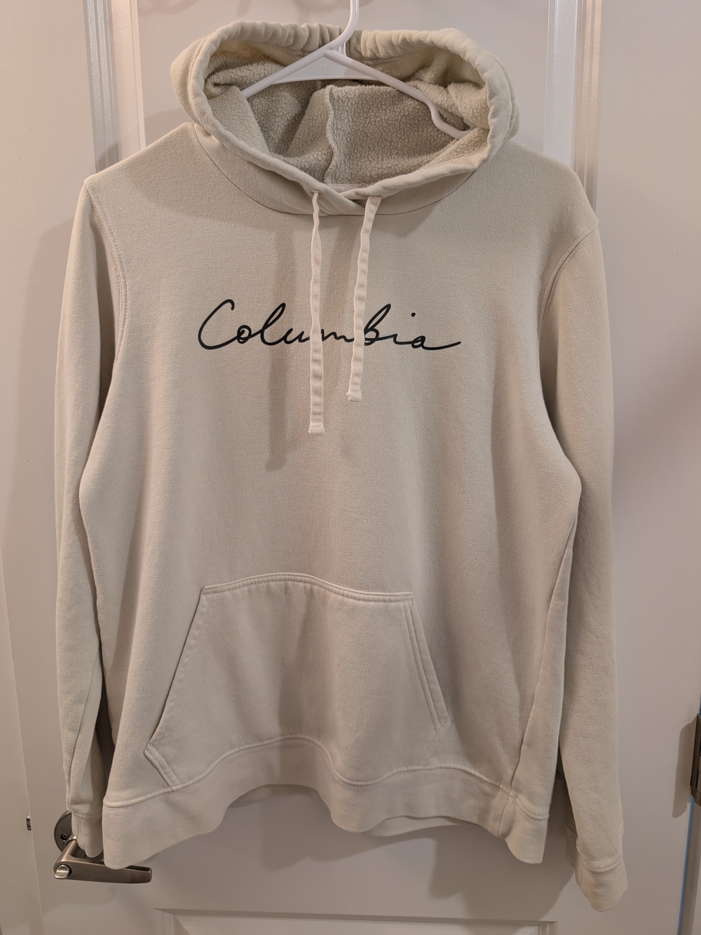 Women's Cream Columbia Hoodie with Script Font